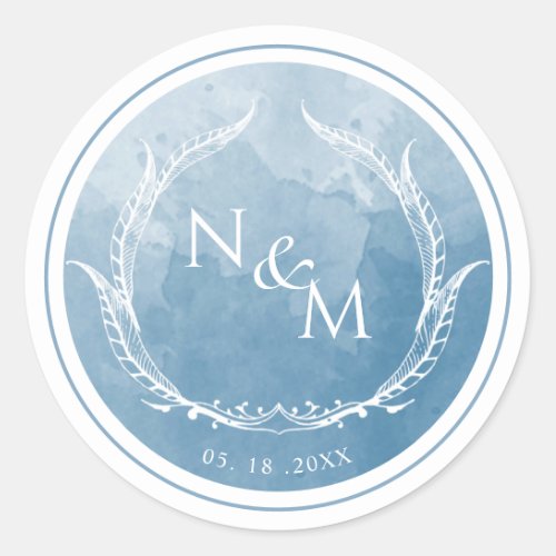 Blue Chic Watercolor Monogram Envelope Seal Favor