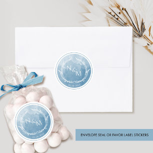 Blue Chic Watercolor Monogram Envelope Seal /Favor