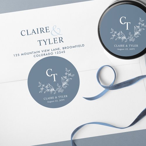 Blue Chic Wedding Monogram Envelope Seal  Favor