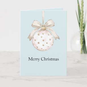 Blue Chic White Dots Bow Ornament Christmas Card
