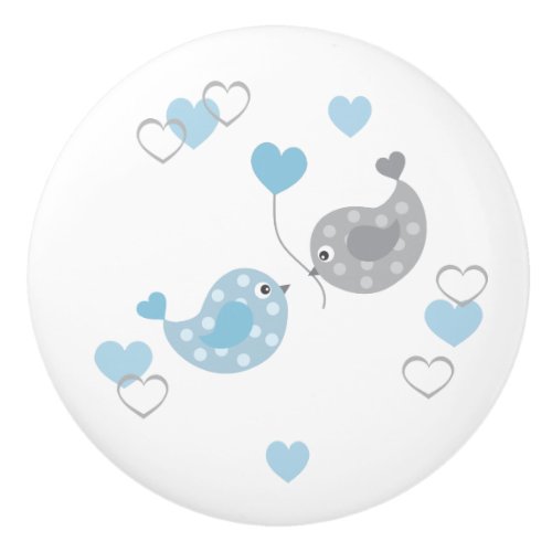 Blue Chickadee Bird Baby Boy Nursery Hearts Ceramic Knob