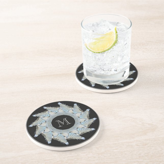 Blue Chickadee Monogrammed Coaster (Side)