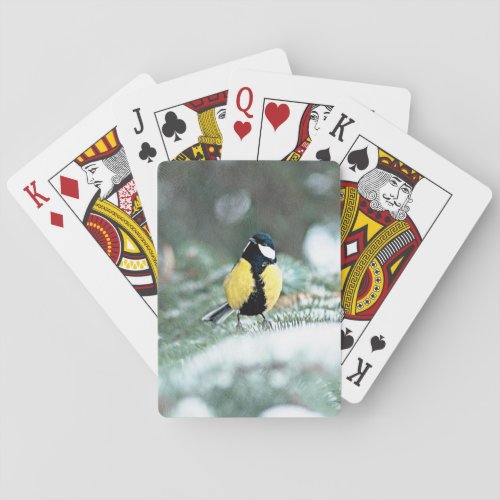 Blue Chickadee On Green Spruce Tree Poker Cards