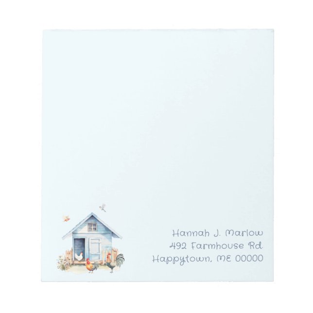 Blue Chicken Coop Personalized Notepad (Front)