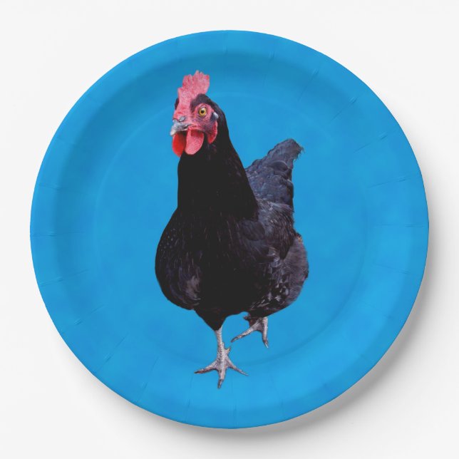 Blue Chicken Strut, Birthday Paper Plates (Front)