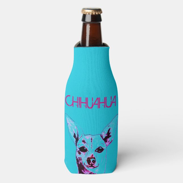 Blue Chihuahua Themed Bottle Cooler (Bottle Front)