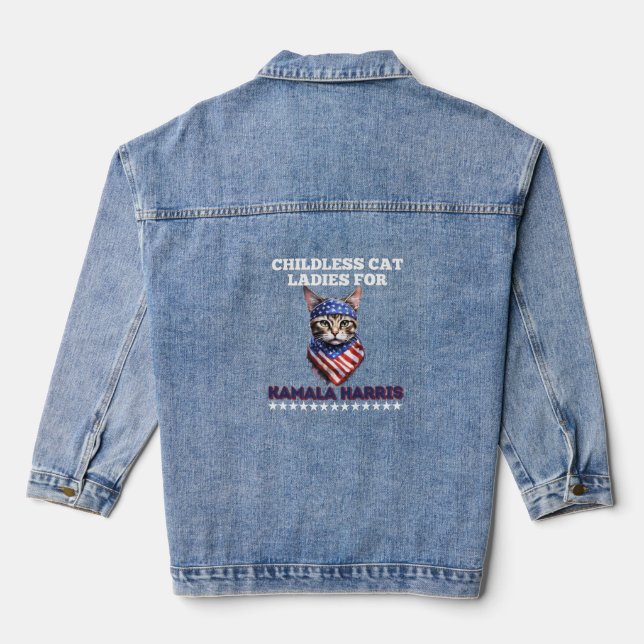 Blue Childless Cat Ladies For Kamala Harris  Denim Jacket (Back)