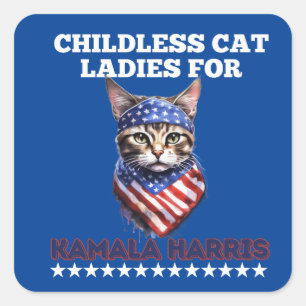 Blue Childless Cat Ladies For Kamala Harris Square Sticker