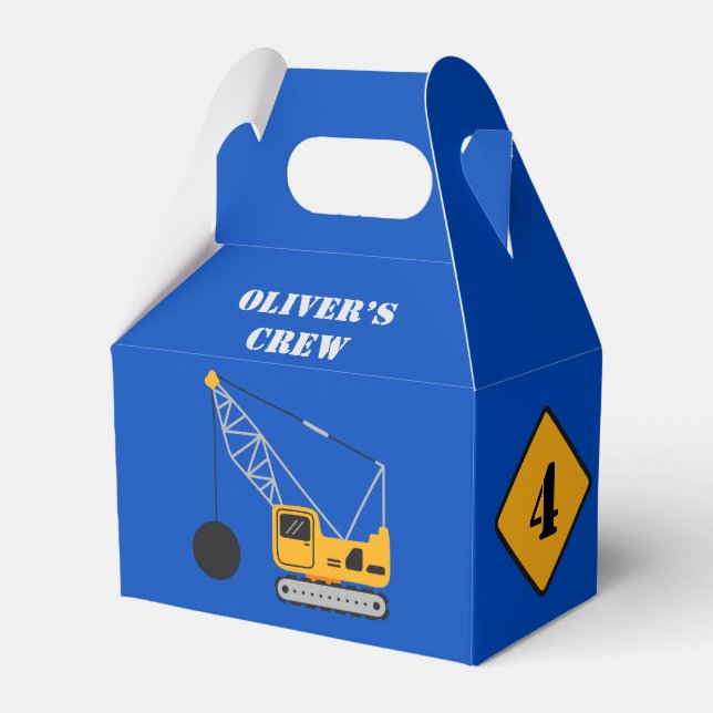 Blue Children's Construction Birthday Paper  Favor Boxes (Front Side)