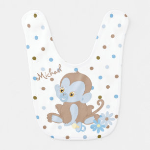 Blue Chimpanzee Polkadot Boys Baby Bib