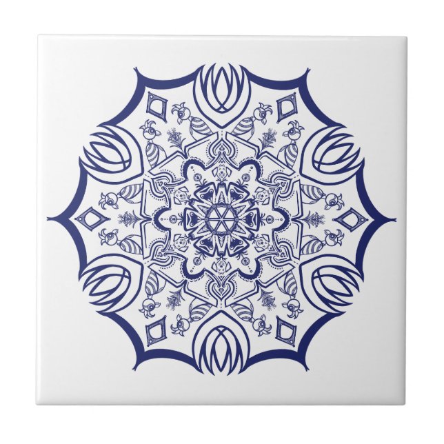 Blue China designs Ceramic Tile (Front)