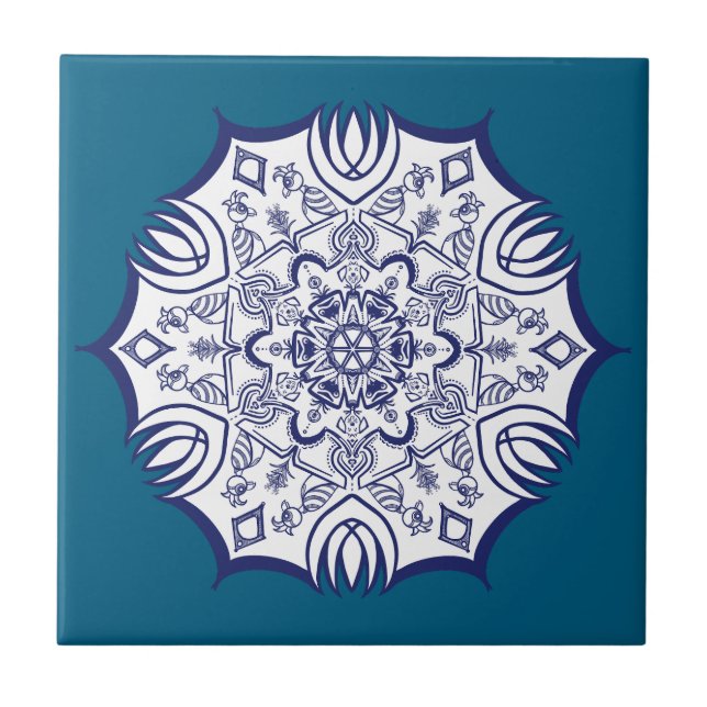 Blue China designs Ceramic Tile (Front)