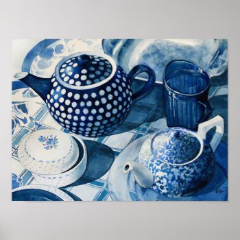 Blue China Dishes Poster by goldersbug at Zazzle