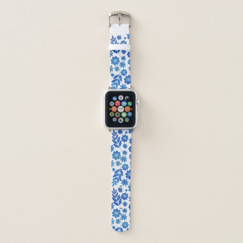 Blue China Hand Drawn Floral Pattern Apple Watch Band