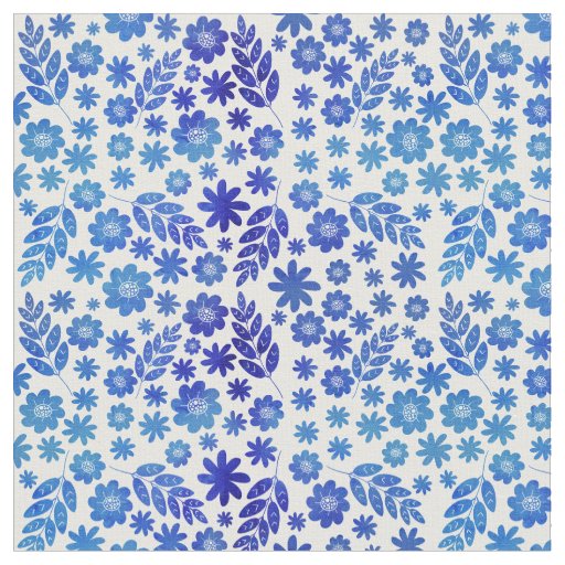 Blue China Hand Drawn Floral Pattern Fabric