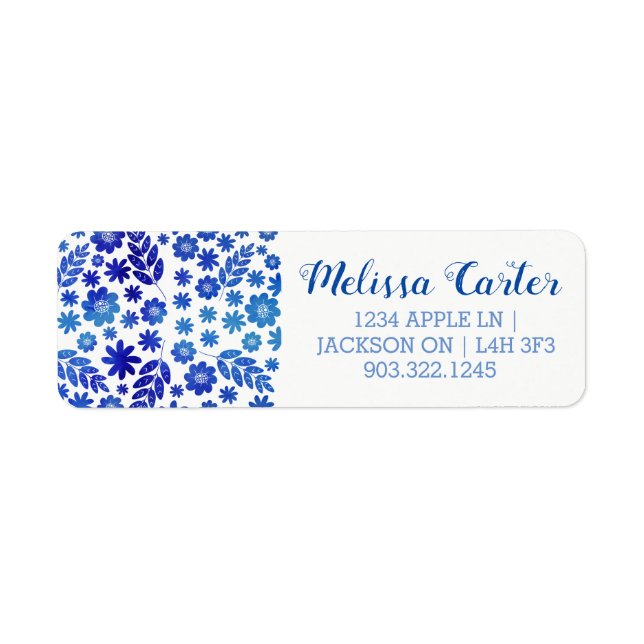 Blue China Hand Drawn Floral Pattern Label (Front)