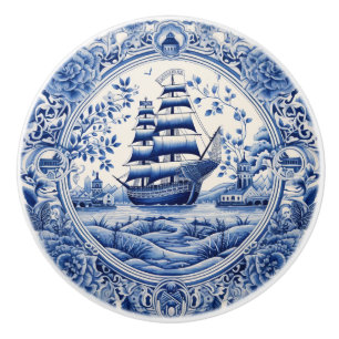 Blue China Inspired Nautical Ship Knob