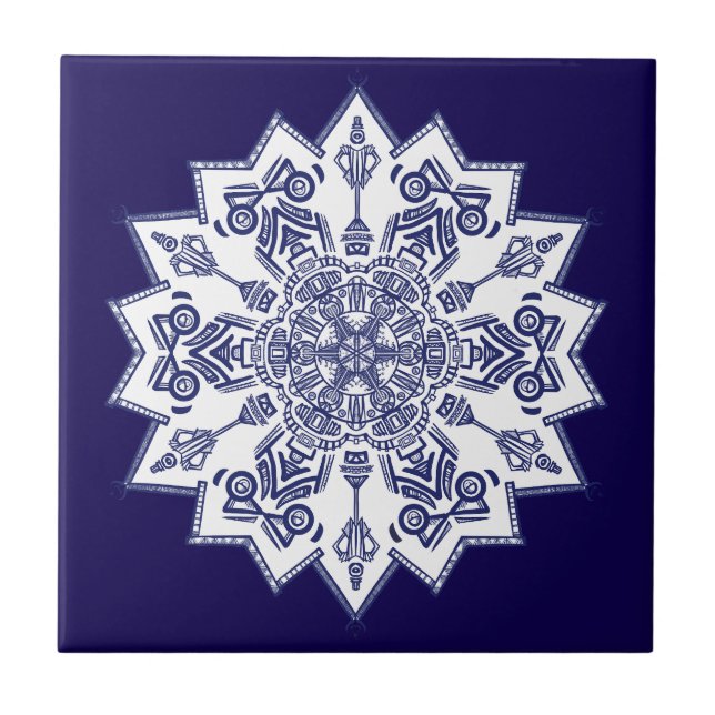 Blue China Mandela Ceramic Tile (Front)