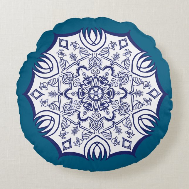 Blue China Mandela Round Pillow (Front)