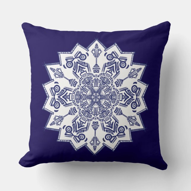 Blue China Mandela Throw Pillow (Front)