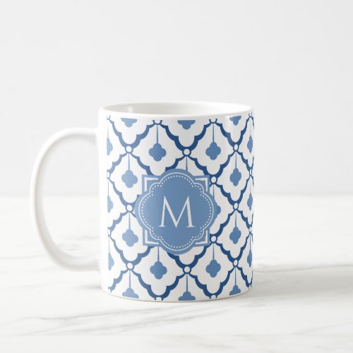 Blue Chinese Ceramic Pattern with Monogram Coffee Mug