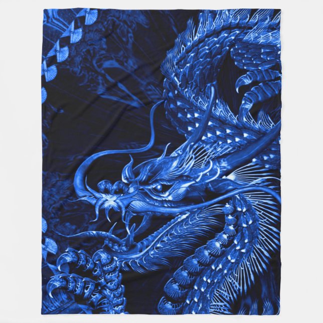 Blue Chinese Dragon Art Fleece Blanket (Front)