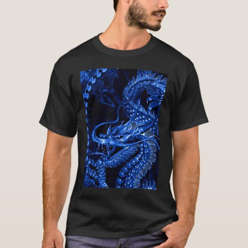 Blue Chinese Dragon Art Graphic Tee