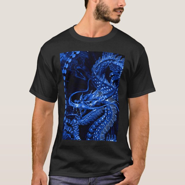 Blue Chinese Dragon Art Graphic Tee (Front)