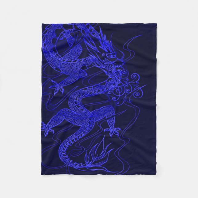 Blue Chinese Dragon Fleece Blanket (Front)