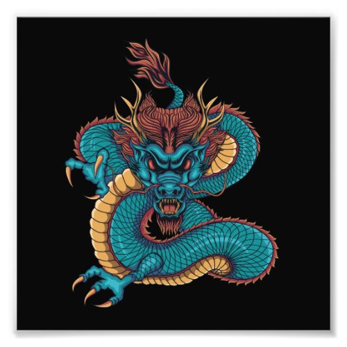 blue chinese dragon photo print