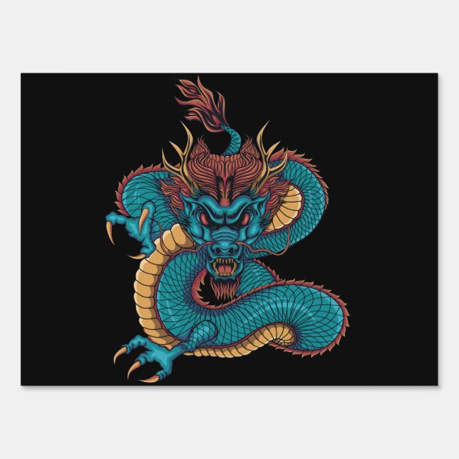 blue chinese dragon sign (Front)