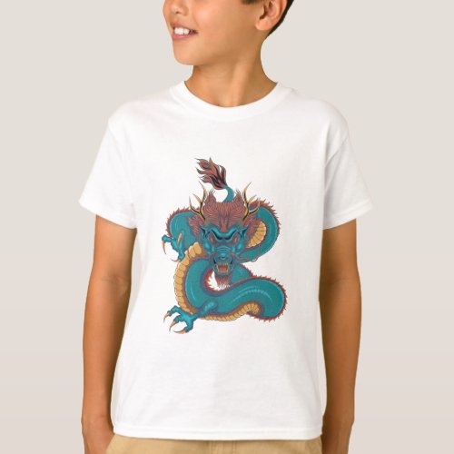 blue chinese dragon T_Shirt