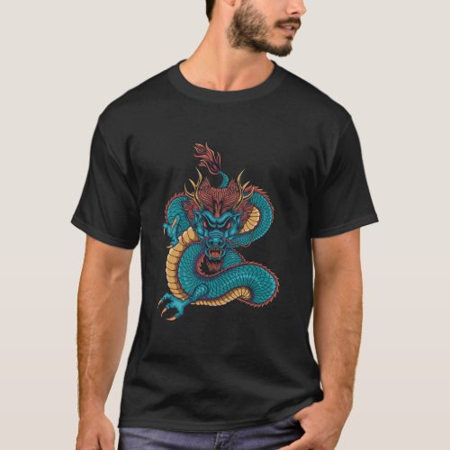 blue chinese dragon T_Shirt