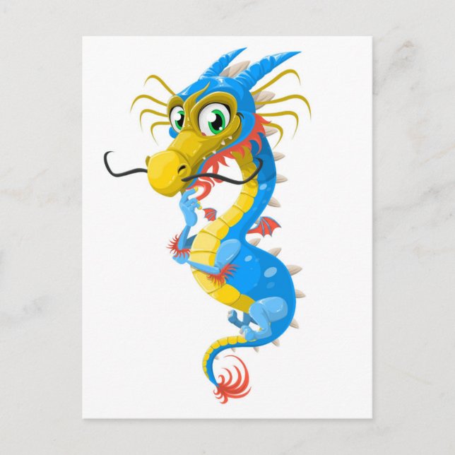Blue Chinese Dragon Unique Postcard (Front)