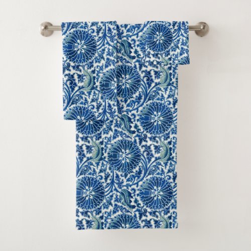 Blue Chinese Floral Pattern Bath Towel Set