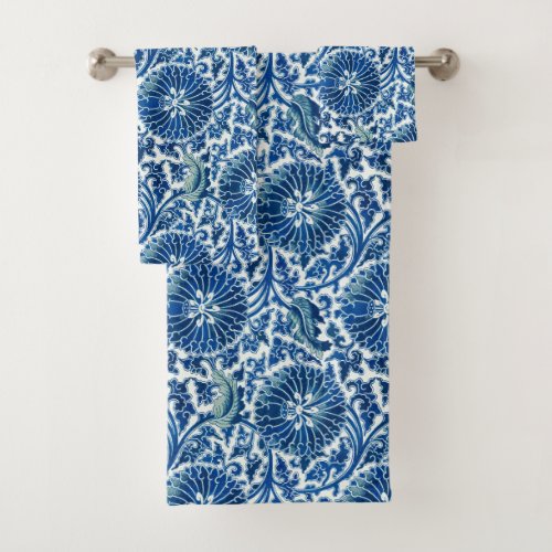 Blue Chinese Floral Pattern Bath Towel Set