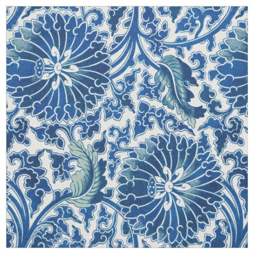 Blue Chinese Floral Pattern Fabric