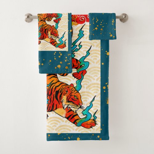 Blue Chinese New Year of The Tiger 2022 Bath Towel Set