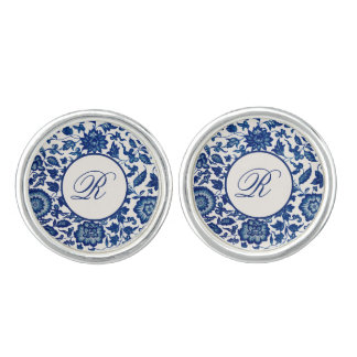 Blue Chinese Ornamental Floral Cufflinks