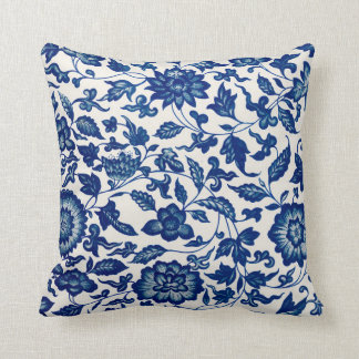 Blue Chinese Ornamental Floral Throw Pillow