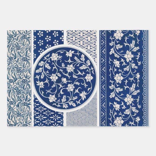  Blue Chinese Ornaments Decoupage Prints Wrapping Paper Sheets (Front 2)