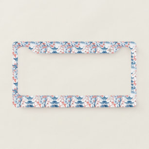 Blue Chinese Pagoda Cherry Blossom Pattern License Plate Frame