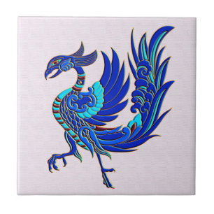 Blue chinese phoenix ceramic tile