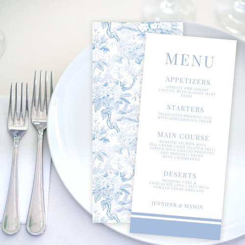 Blue Chinese porcelain floral wedding menu cards