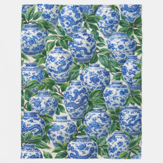 Blue Chinese Porcelain Ginger Jar Fleece Blanket