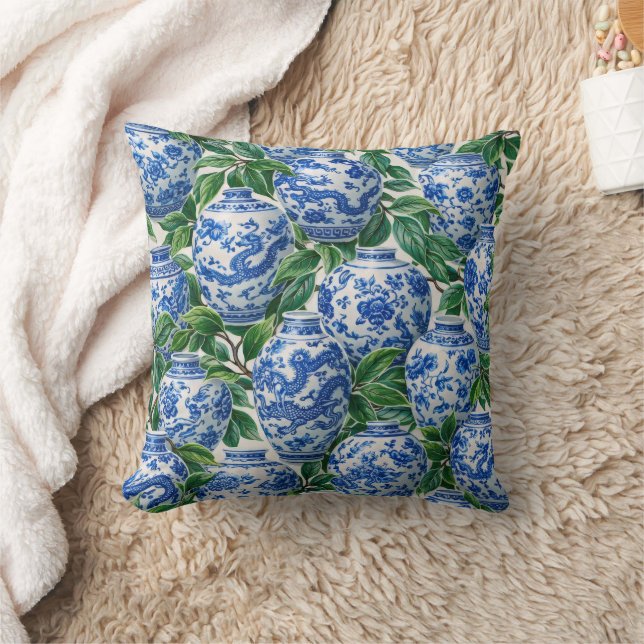 Blue Chinese Porcelain Ginger Jar Throw Pillow (Blanket)