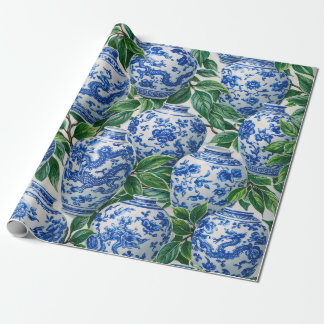 Blue Chinese Porcelain Ginger Jar Wrapping Paper