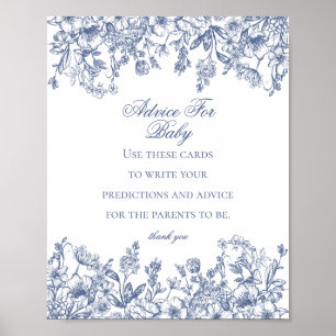 Blue Chinoiserie Advice for Baby Shower Game Poster