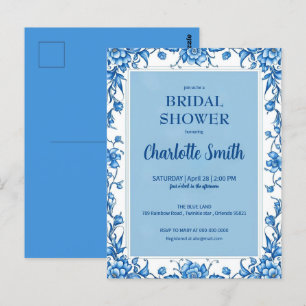 Blue Chinoiserie antique Floral bridal shower Postcard