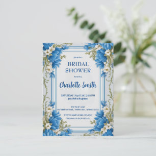 Blue Chinoiserie antique Floral bridal shower Postcard